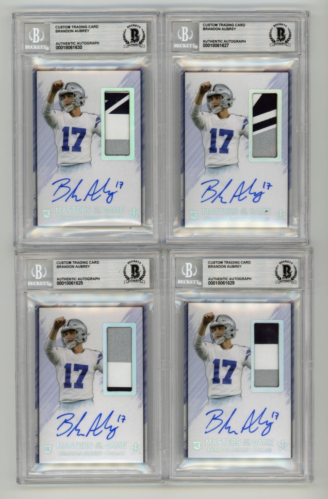 Brandon Aubrey 2023 Hits Memorabilia Silver V RPA Patch Auto RC /17 BGS BAS3