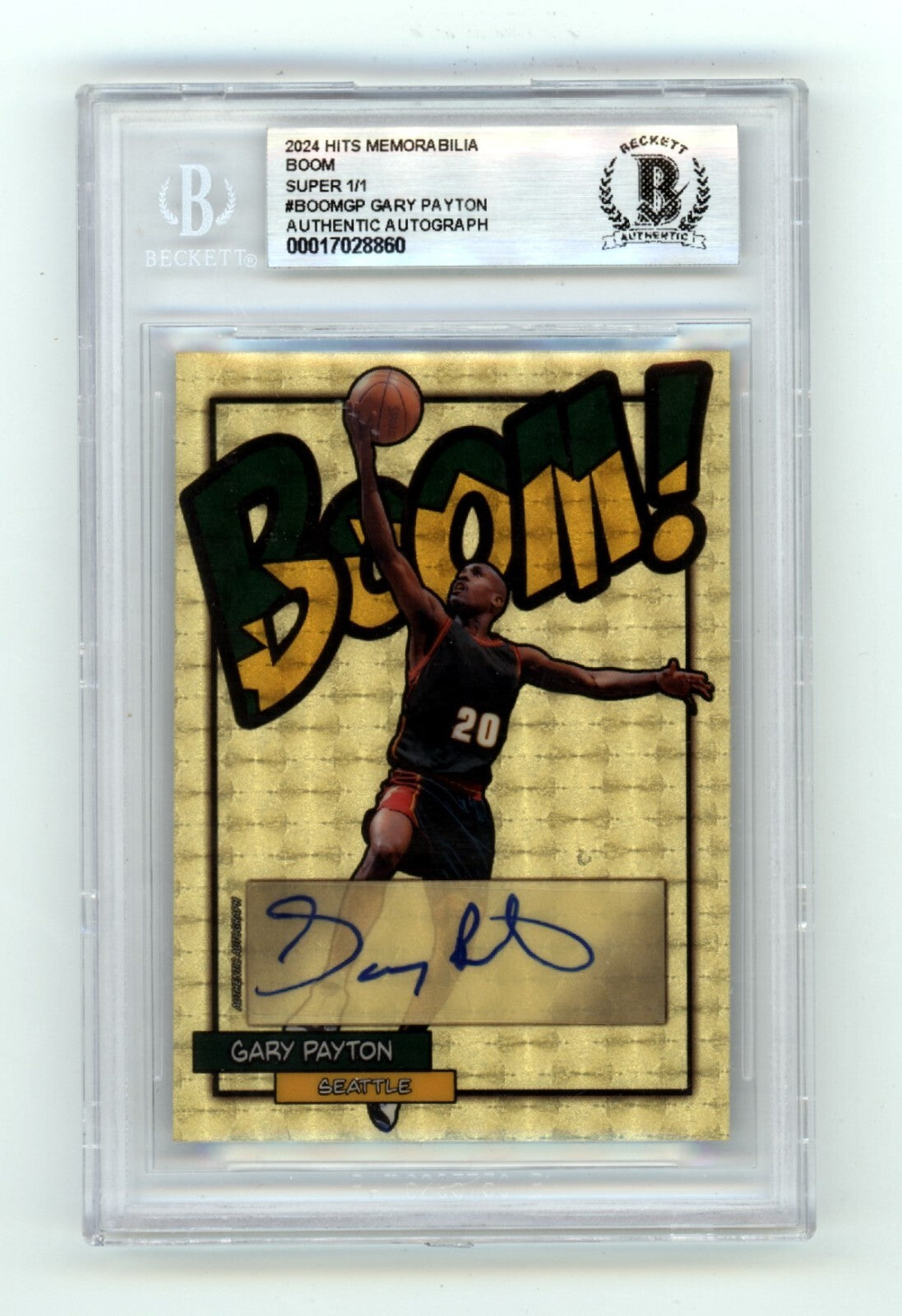 Gary Payton 2024 Hits Memorabilia BOOM Super #1/1 Signed BGS BAS Auto Sonics0