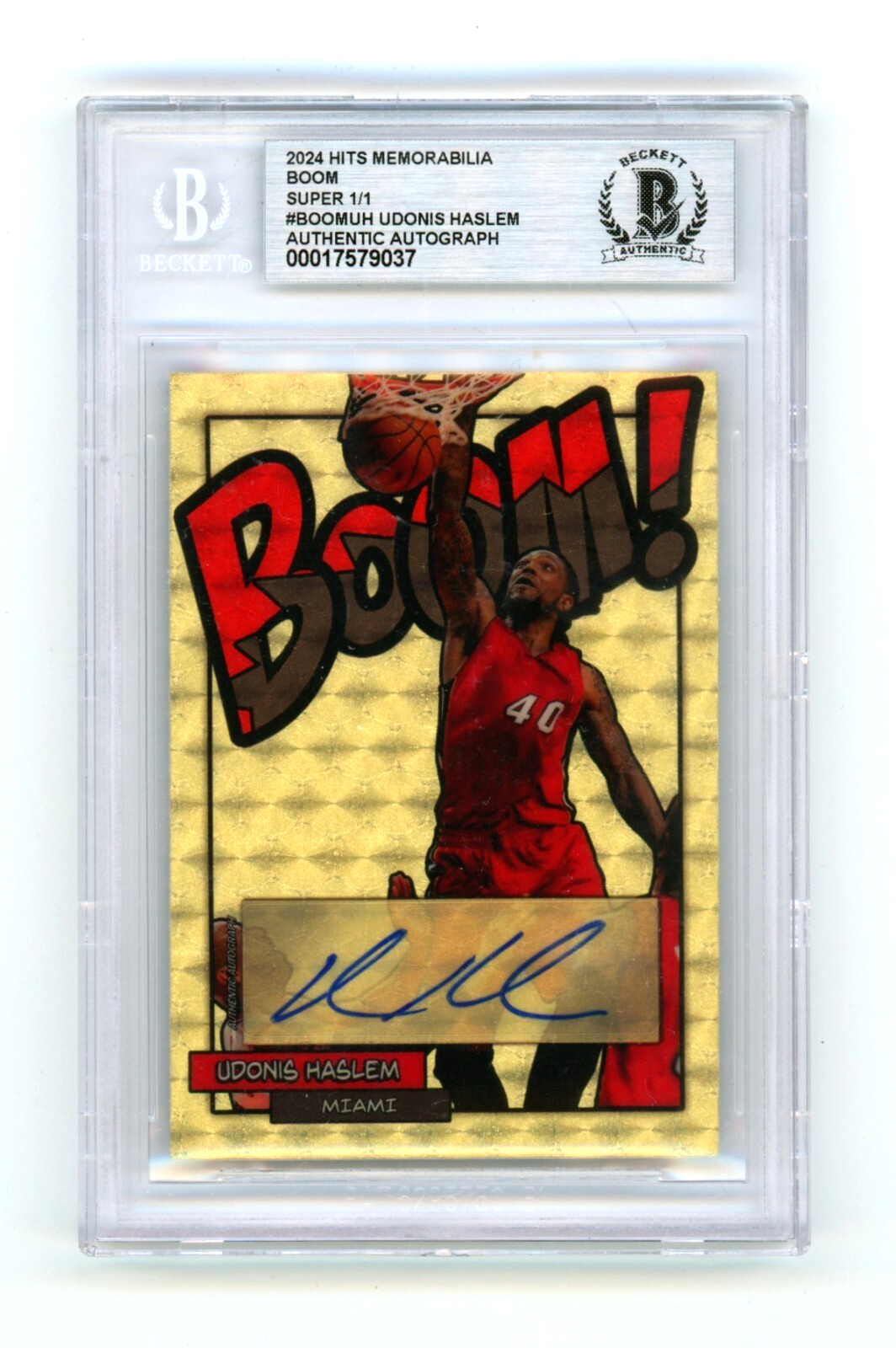 Udonis Haslem 2024 Hits Memorabilia BOOM Super 1/1 Signed BGS Auto Miami Heat0