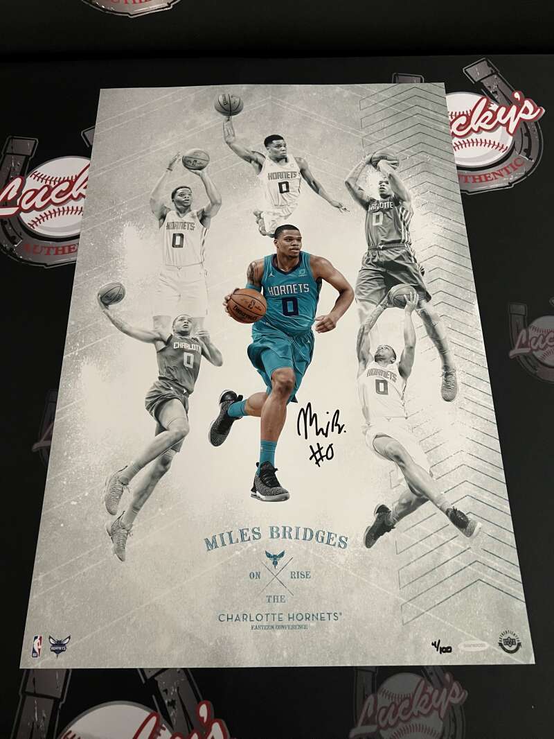 Miles Bridges Signed Auto 24x16 Photo On The Rise LE /100 Upper Deck UDA COA0