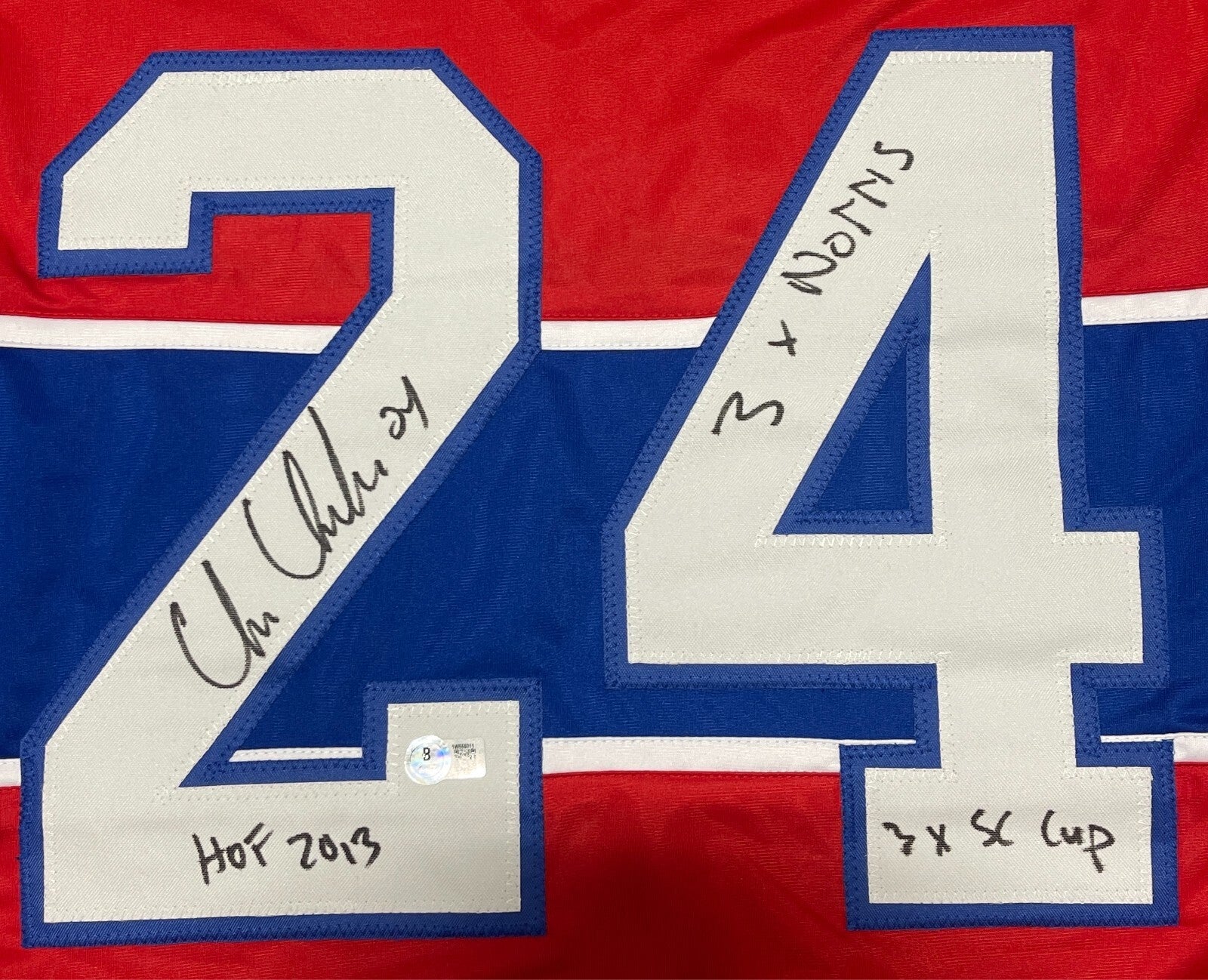 Chris Chelios Signed Canadiens Custom Jersey w/ 3x Ins Beckett Witness BAS COA1