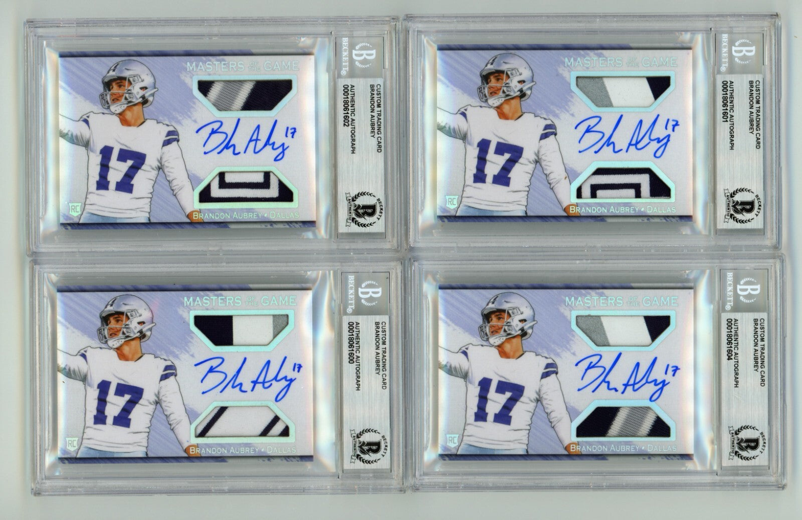 Brandon Aubrey 2023 Hits Memorabilia Silver H RPA Dual Patch Auto RC /17 BGS BAS2