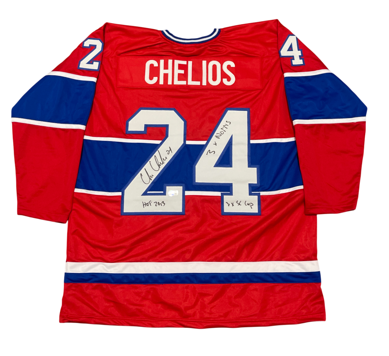 Chris Chelios Signed Canadiens Custom Jersey w/ 3x Ins Beckett Witness BAS COA0