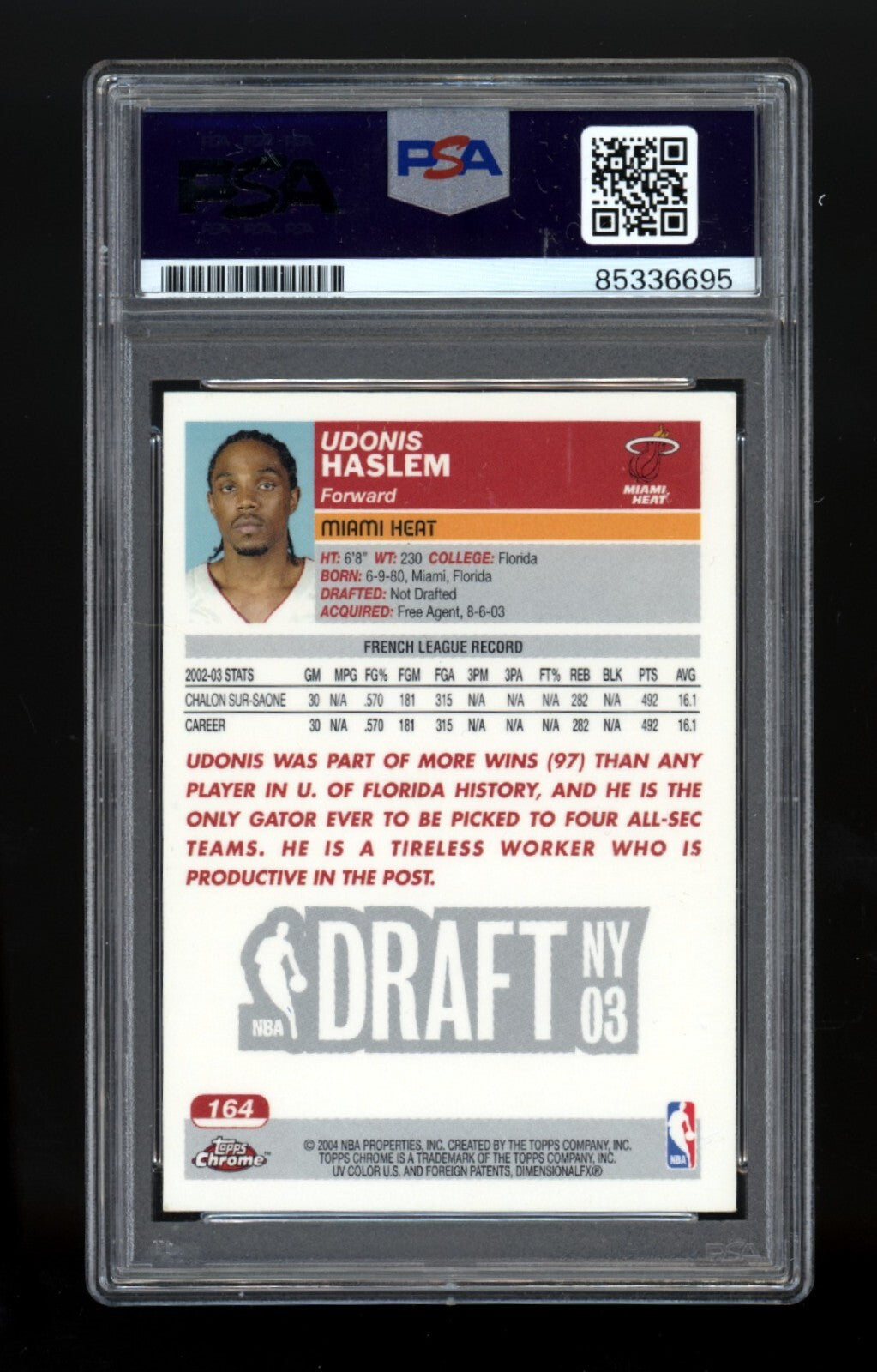Udonis Haslem 2003-04 Topps Chrome #164 Signed w/ 3 NBA Champ PSA Auth Auto Heat1