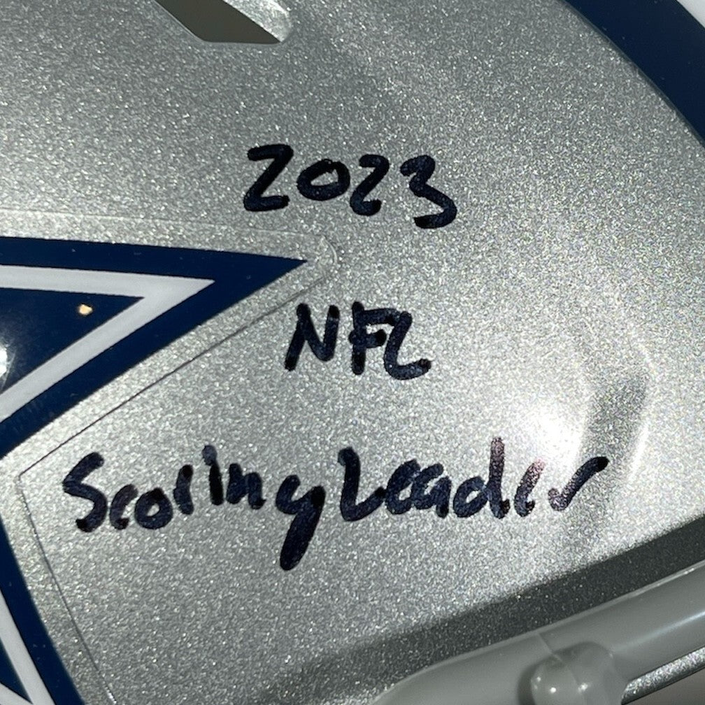 Brandon Aubrey Signed Cowboys Mini Helmet w/ Scoring Leader Beckett Wit BAS COA2