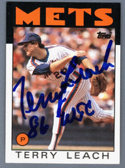 Terry Leach Signed 1986 Topps #774 Rookie RC w/ 86 WSC LSCM COA NY Mets0