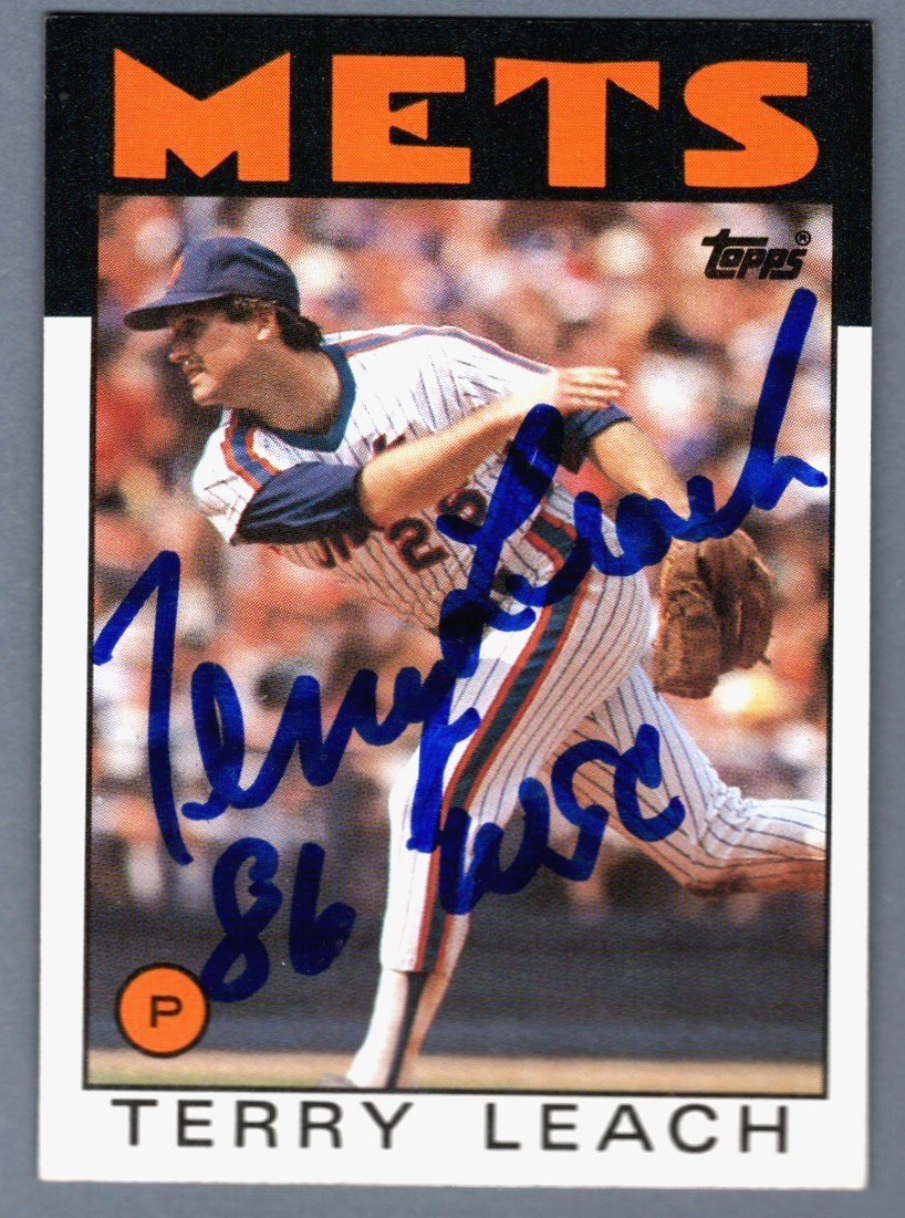 Terry Leach Signed 1986 Topps #774 Rookie RC w/ 86 WSC LSCM COA NY Mets0