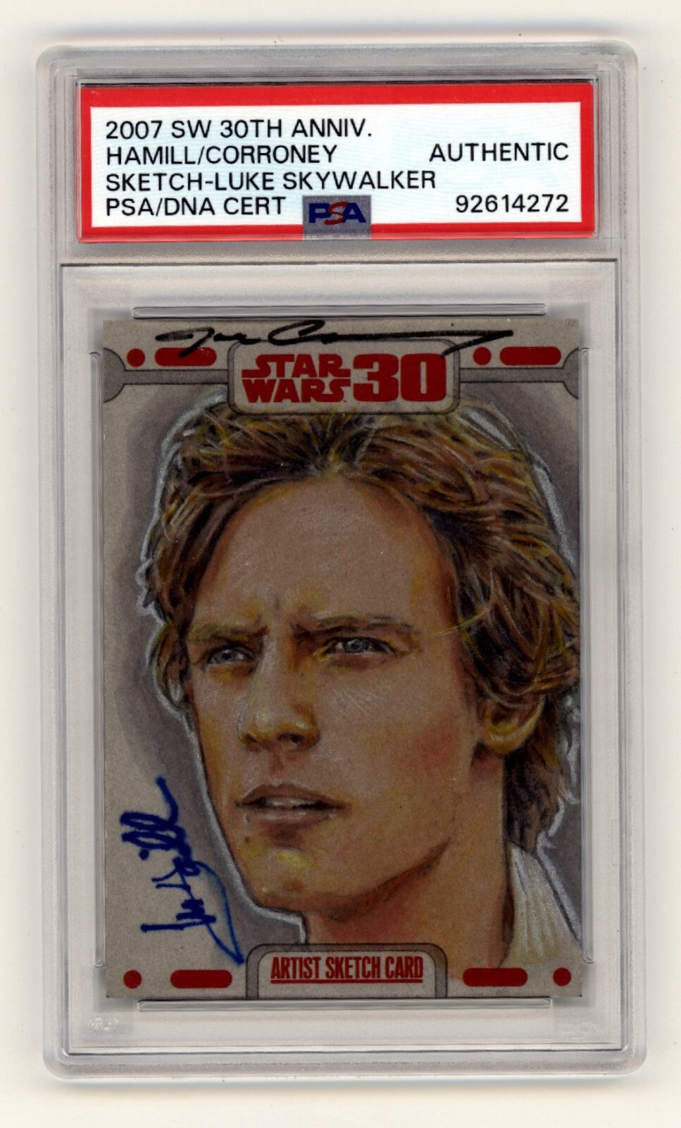 Mark Hamill Signed 2007 Topps Star Wars 30th Sketch by Joe Corroney PSA Auto 1/10