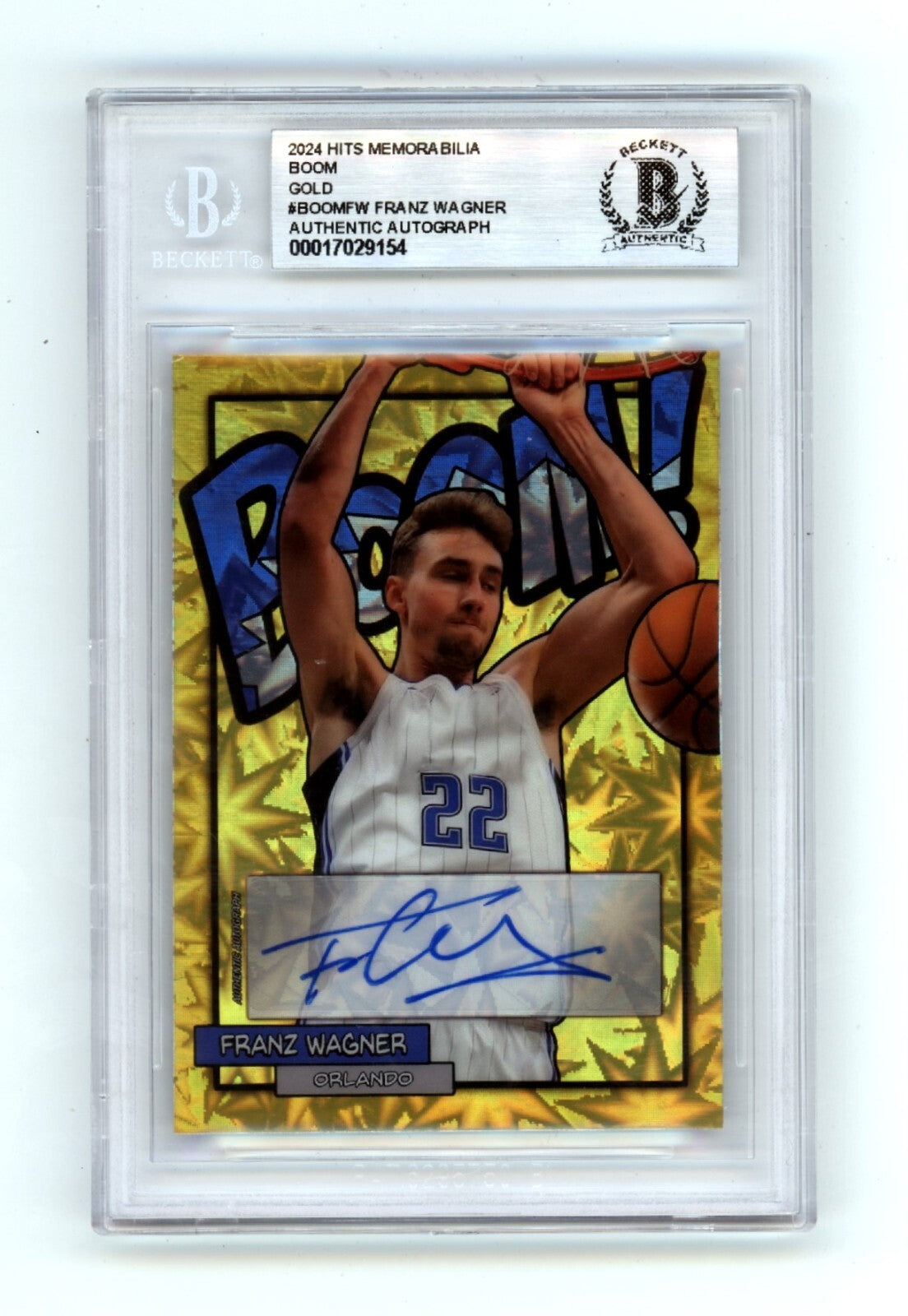 Franz Wagner 2024 Hits Memorabilia BOOM Gold #/5 Signed BGS BAS Auto Magic0