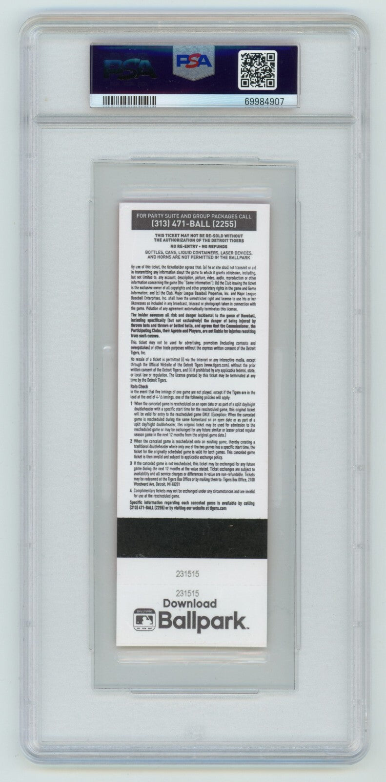 Miguel Cabrera Signed 3000th Hit Ticket 4/23/2022 w/ Inscription PSA 9 + Auto 101