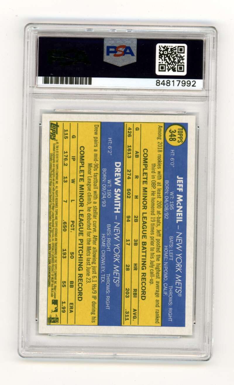 Jeff McNeil Drew Smith 2019 Topps Heritage #348 RC Dual Signed PSA 10 Auto Mets1