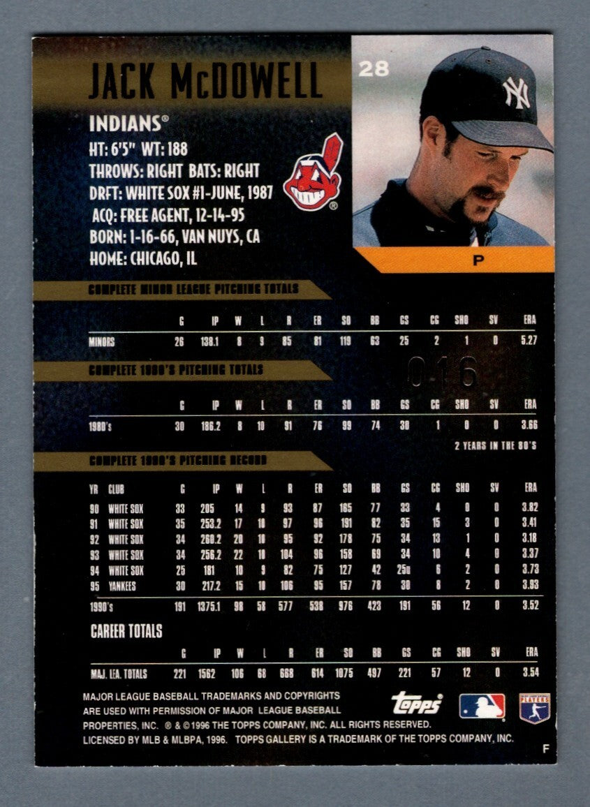 Jack McDowell Signed 1996 Topps Gallery Baseball #28 LSCM COA New York Yankees1