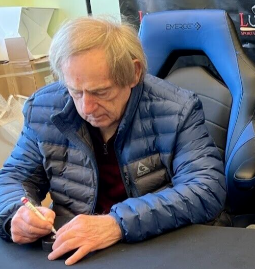 Gilles Villemure Signed Autographed New York Rangers Logo Puck PSA COA2