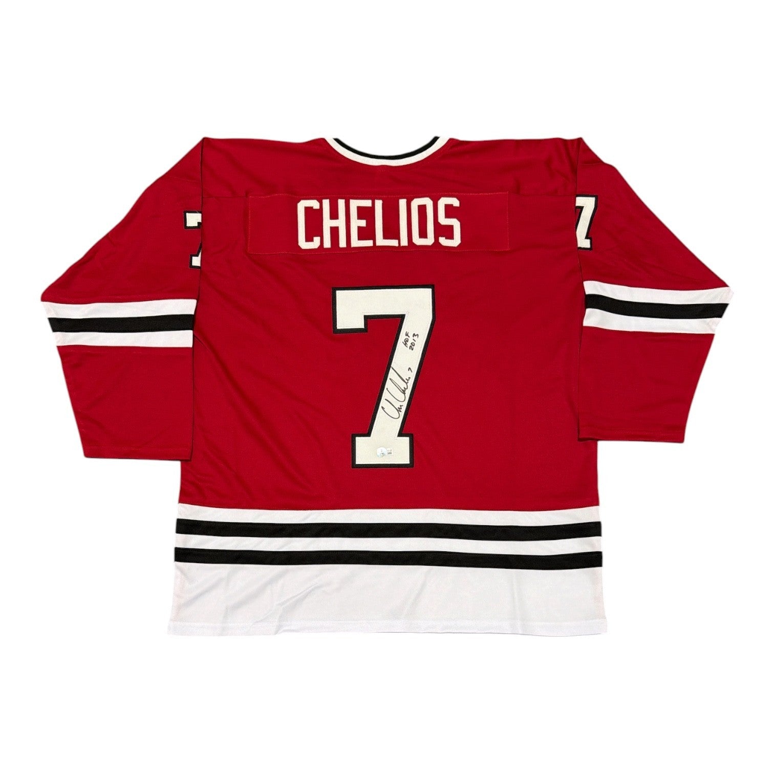 Chris Chelios Signed Chicago Custom Jersey w/ HOF 2013 Beckett Witness BAS COA0