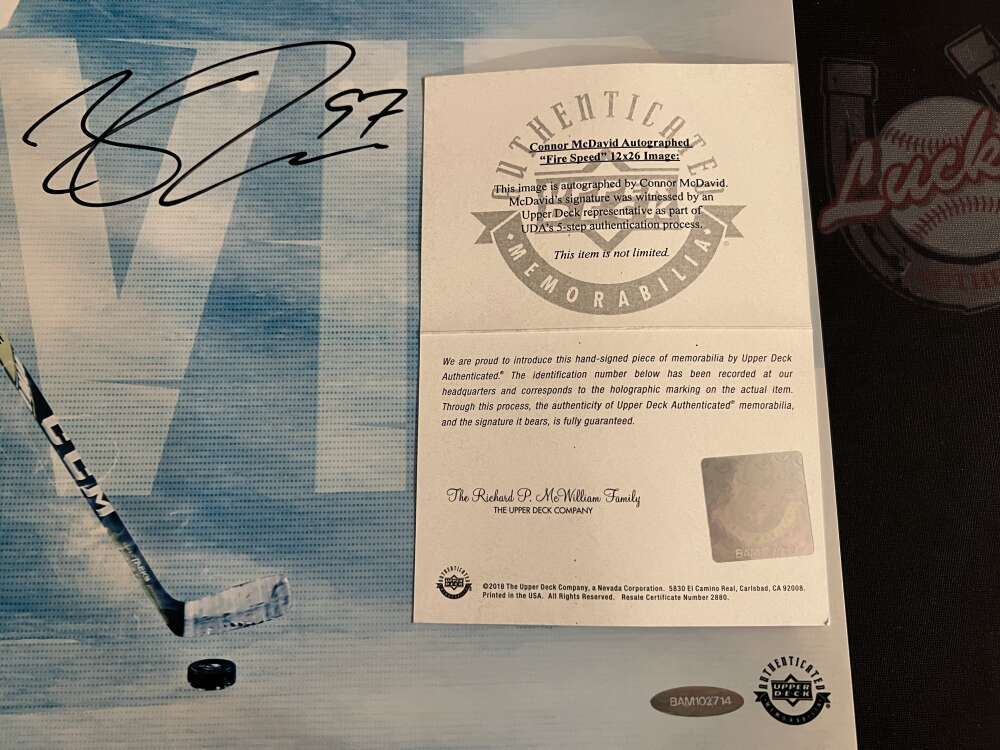 Connor McDavid Signed 12x26 Photo "Fire Speed" Upper Deck UDA COA Oilers A2