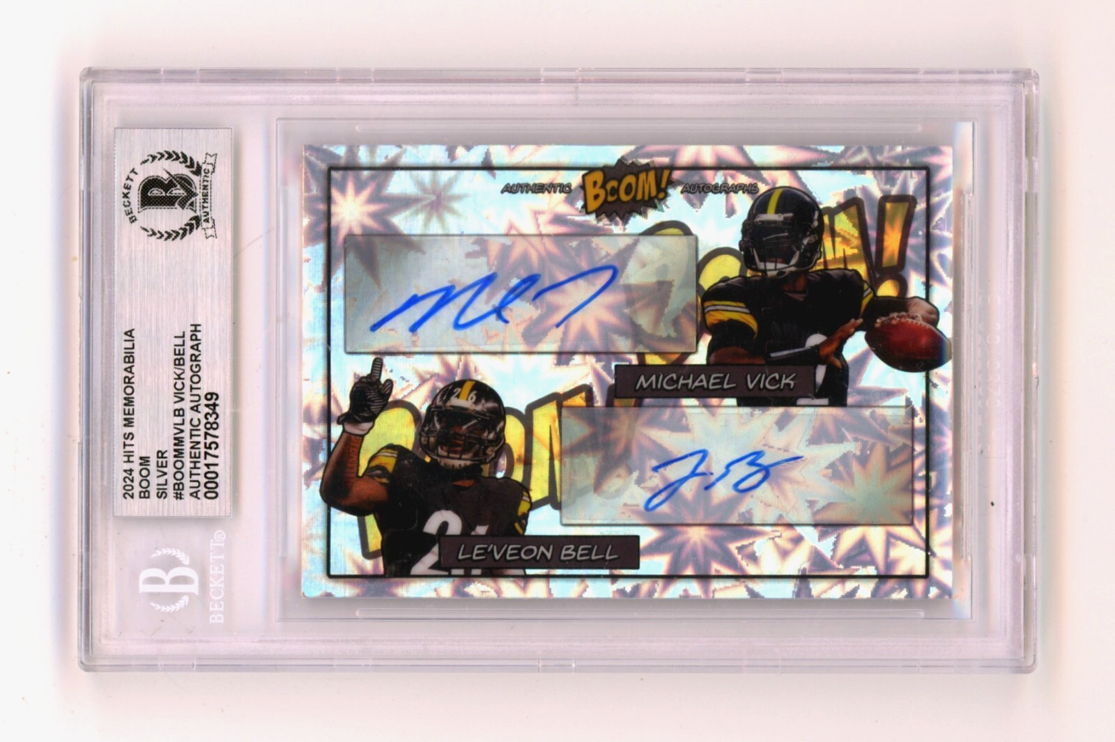 Michael Vick & Le'Veon Bell 2024 Hits Mem BOOM Silver JSY # 2/10 Signed BGS Auto0