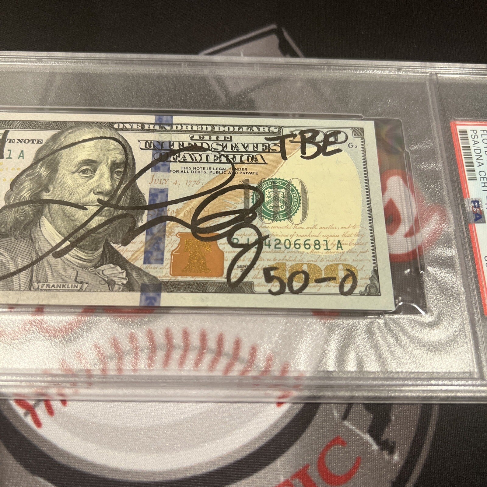 Floyd Mayweather Jr. Signed $100 Bill US Currency x4 Inscription PSA Auth Auto C2