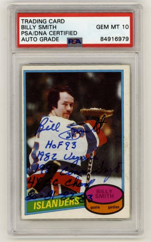 Billy Smith 1980-81 O-Pee-Chee OPC #60 Signed PSA 10 Auto w/ 5 Inscriptions HOF0