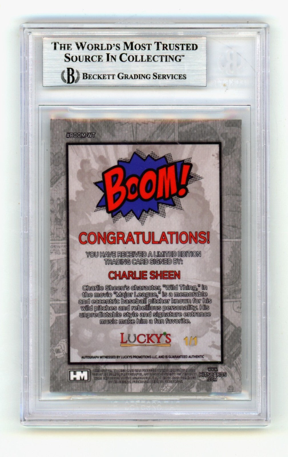 Charlie Sheen 2024 Hits Memorabilia BOOM Super 1/1 w/ Vaughn Signed BGS BAS Auto1