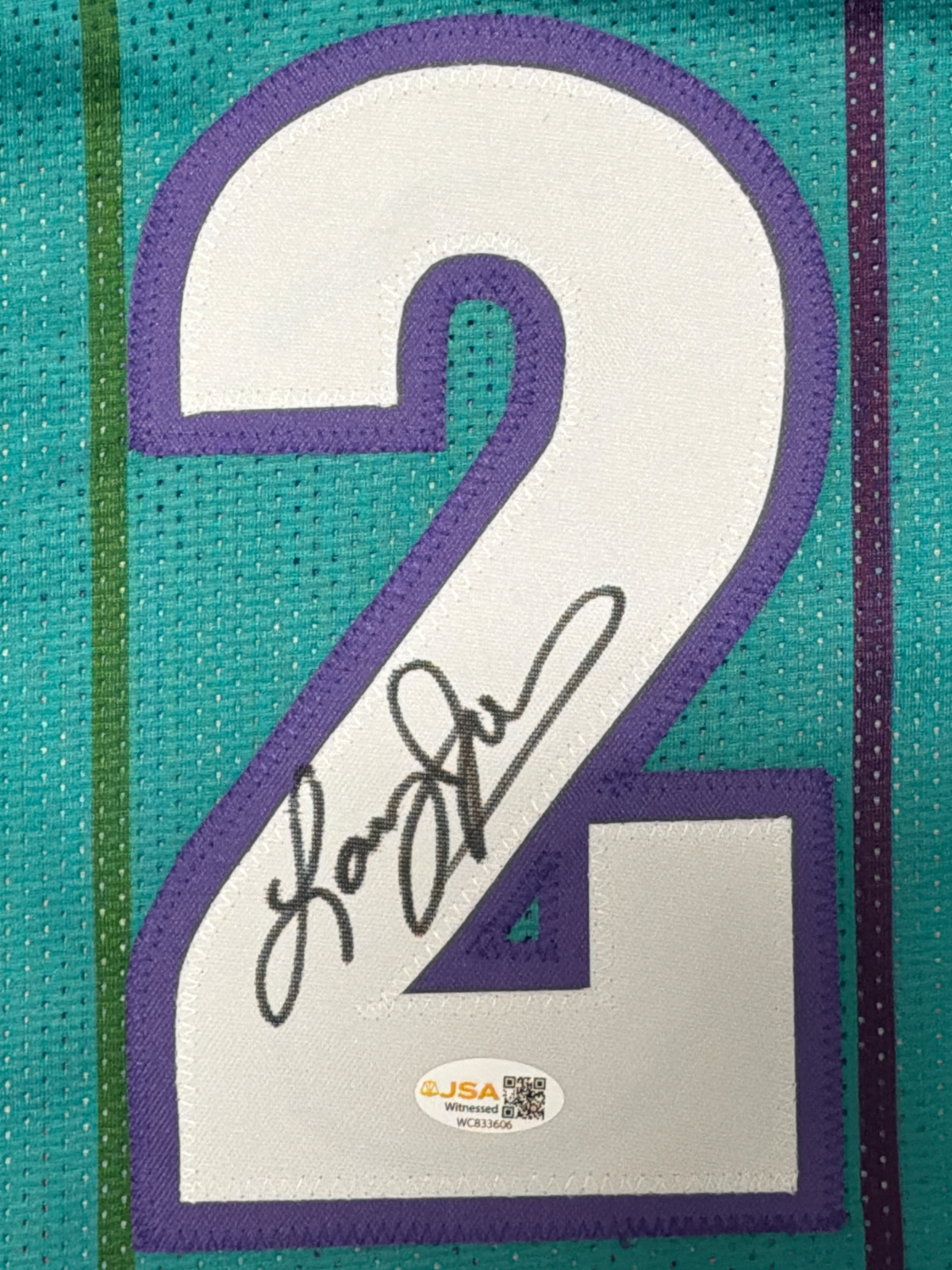 Larry Johnson Signed Autographed Charlotte Hornets Custom Jersey JSA Witness COA1