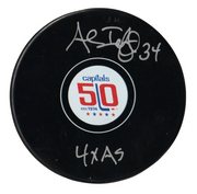 Al Iafrate Signed Capitals 50th Anniversary Puck w 4x AS Beckett Witness BAS COA0