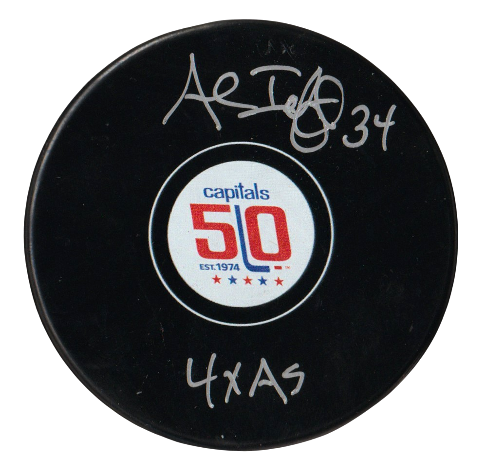 Al Iafrate Signed Capitals 50th Anniversary Puck w 4x AS Beckett Witness BAS COA0