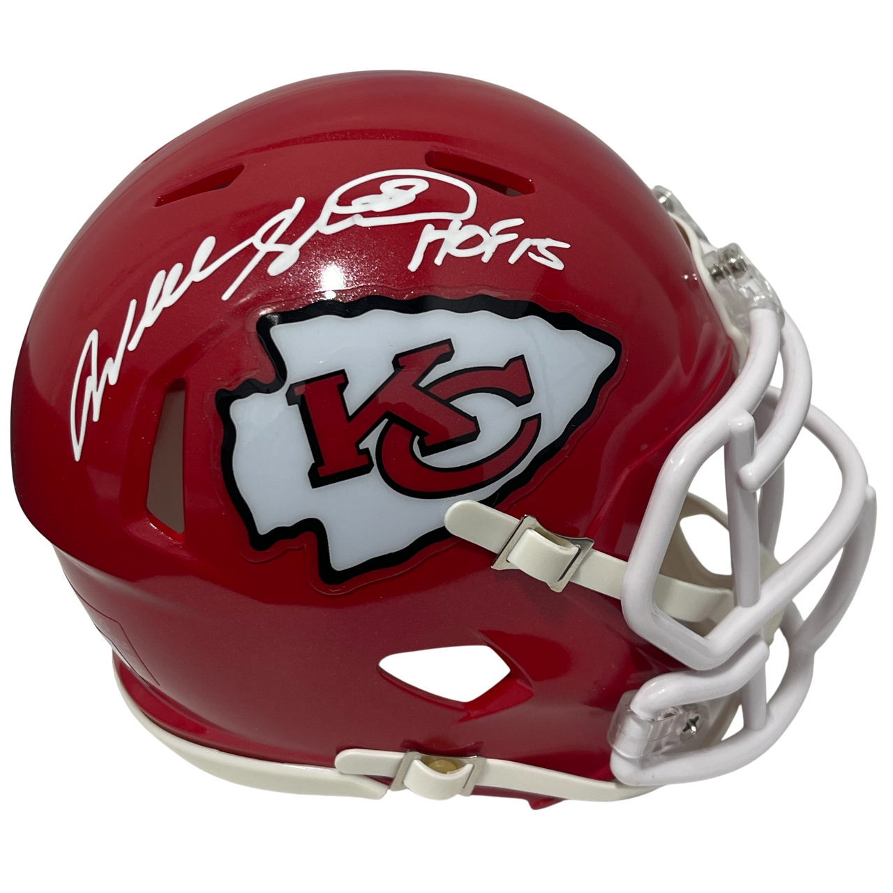 Will Shields Signed KC Chiefs Speed Mini Helmet w HOF 15 Beckett Witness BAS COA0