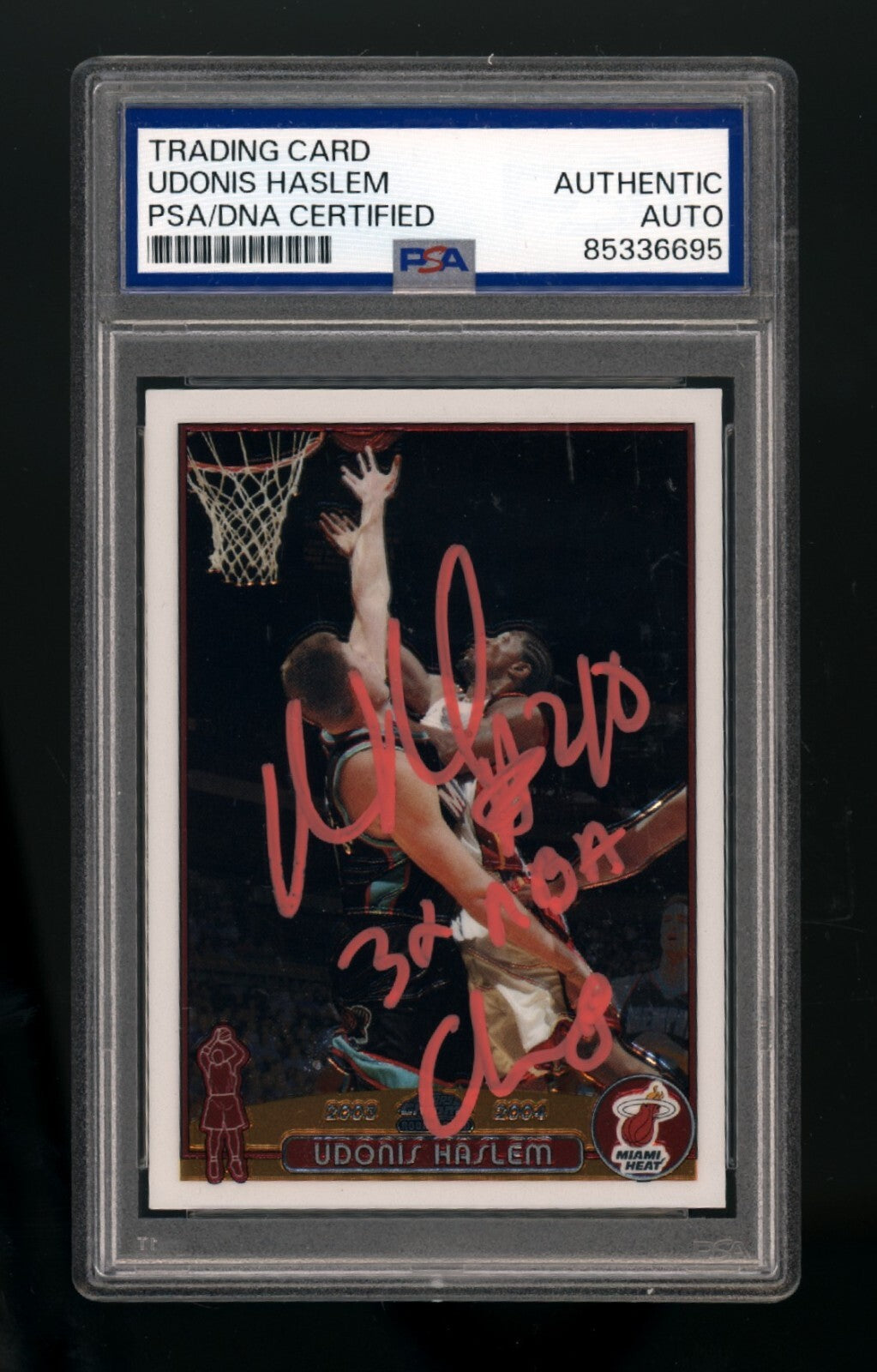 Udonis Haslem 2003-04 Topps Chrome #164 Signed w/ 3 NBA Champ PSA Auth Auto Heat0