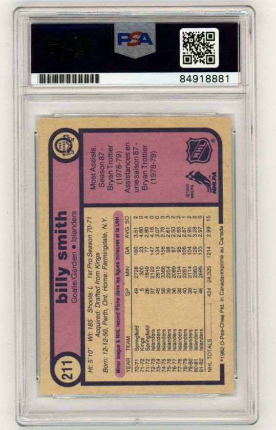 Billy Smith 1982-83 O-Pee-Chee OPC #211 Signed PSA Authentic Auto Blk Islanders1