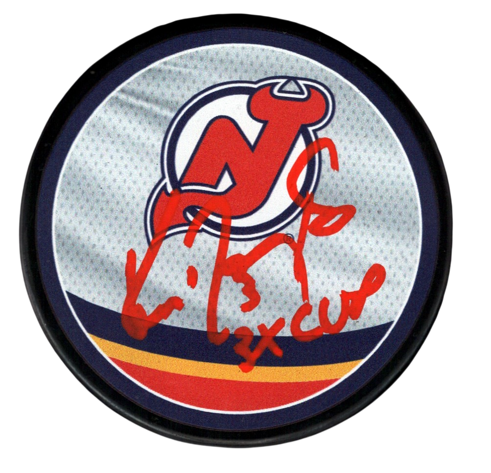 Ken Daneyko Signed NJ Devils Reverse Retro Logo Puck w/ 3x Cup JSA Witness COA0