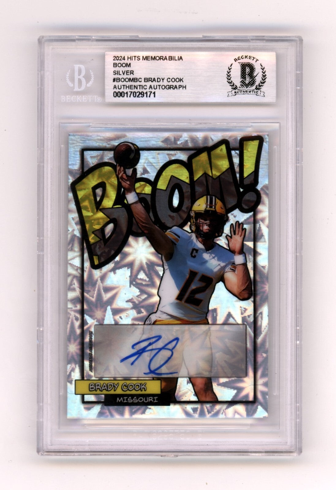 Brady Cook 2024 Hits Memorabilia BOOM Silver #/12 Signed BGS BAS Auto Missouri0