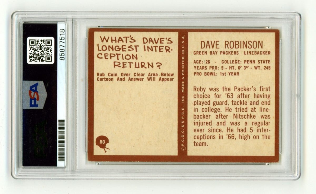 Dave Robinson 1967 Philadelphia #80 Signed Rookie RC w 3 Insc PSA Authentic Auto1