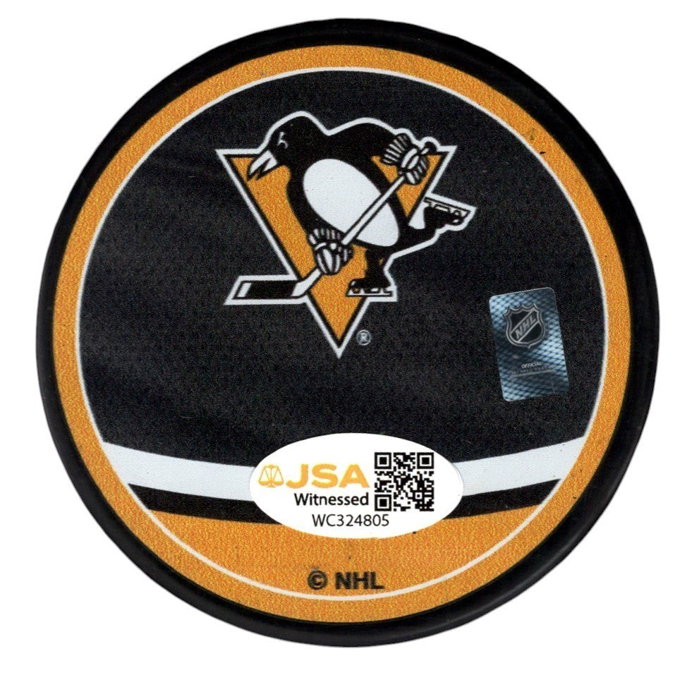 Joe Mullen Signed Pittsburgh Penguins Reverse Retro Puck JSA Witness COA1