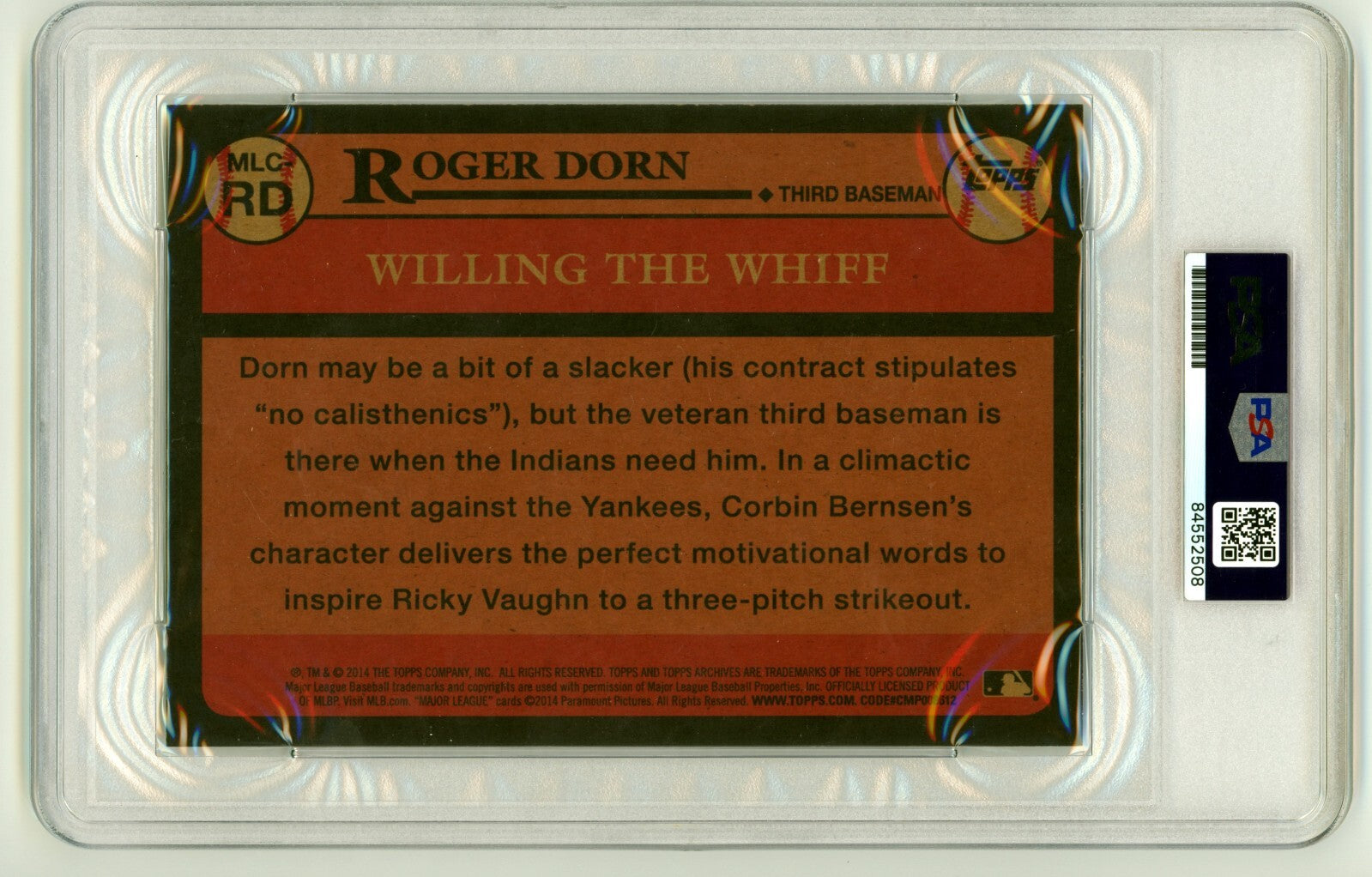 Corbin Bernsen 2014 Topps Archives Oversized Major League w Dorn Signed Auto PSA1