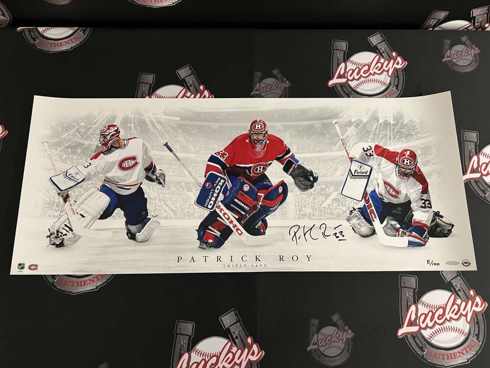 Patrick Roy Signed Auto 36x15 Photo "Triple Save" 5/100 Upper Deck UDA COA0