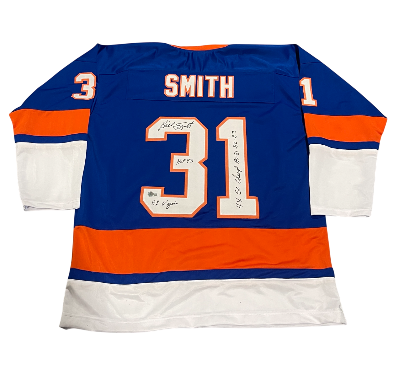 Billy Smith Signed New York Islanders Custom Jersey w/ 3 Insc Beckett W BAS COA0