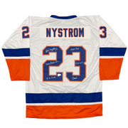 Bob Nystrom Signed Islanders Custom Jersey w/ Inscs Beckett Witness BAS COA0