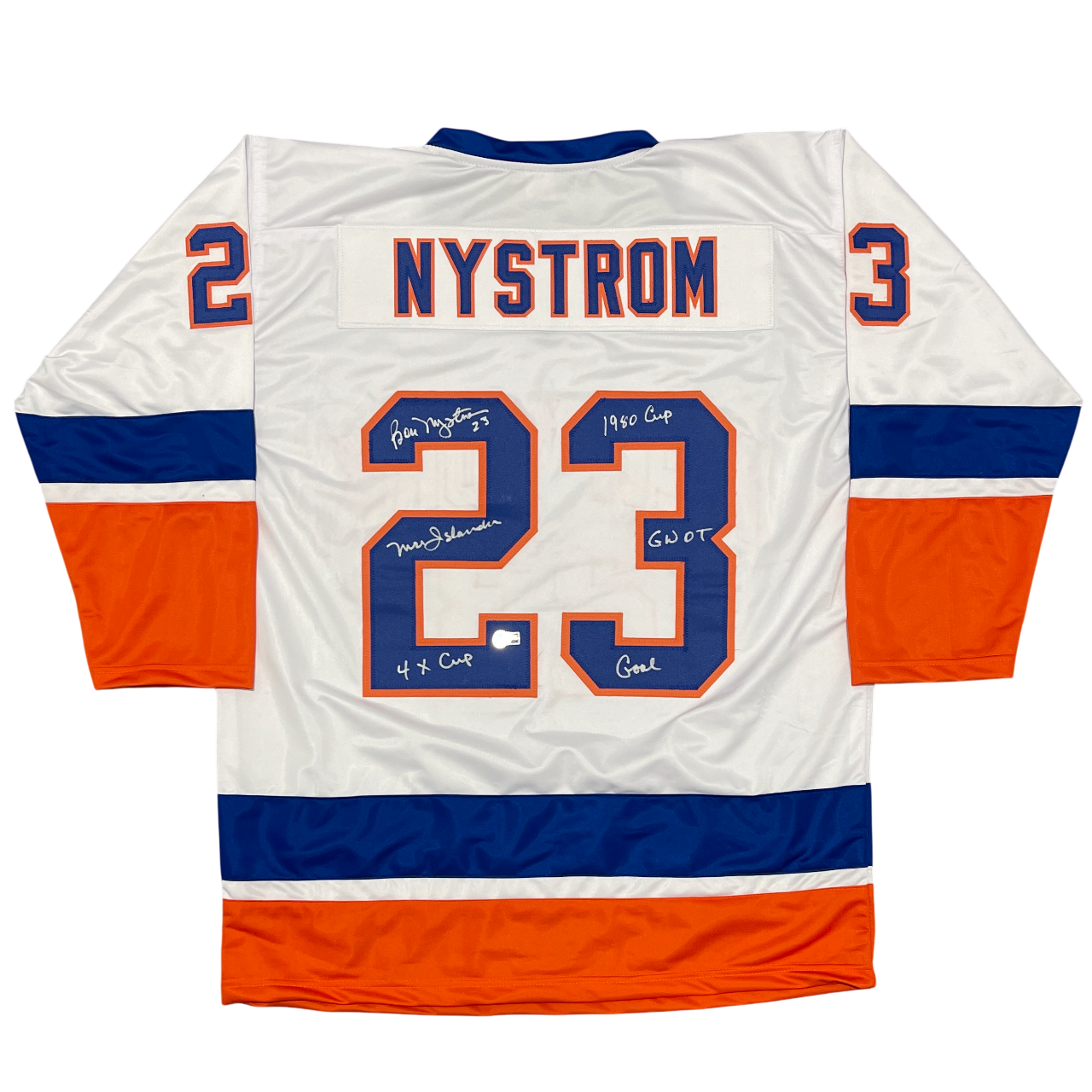 Bob Nystrom Signed Islanders Custom Jersey w/ Inscs Beckett Witness BAS COA0