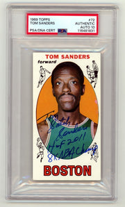Tom "Satch" Sanders 1969-70 Topps 72 Tall Boy RC 2 Insc Signed Auto PSA 10 Auto0