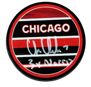 Chris Chelios Signed Blackhawks Reverse Retro Puck w 3x Norris Beckett W BAS COA0