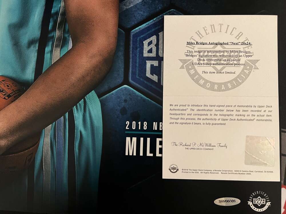 Miles Bridges Signed Auto 20x24 Photo Next Upper Deck UDA COA Hornets NBA Draft2