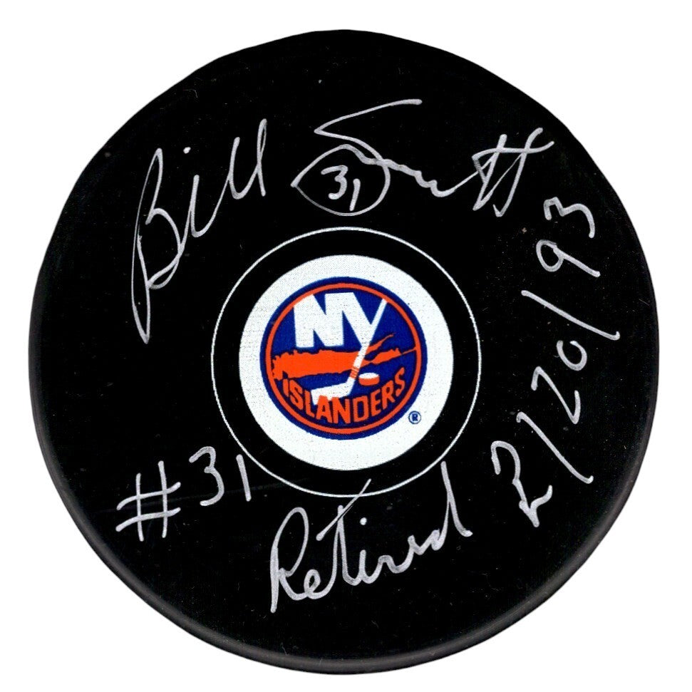 Billy Smith Signed New York Islanders Puck w/ #31 Retired 2/20/93 PSA ITP COA0