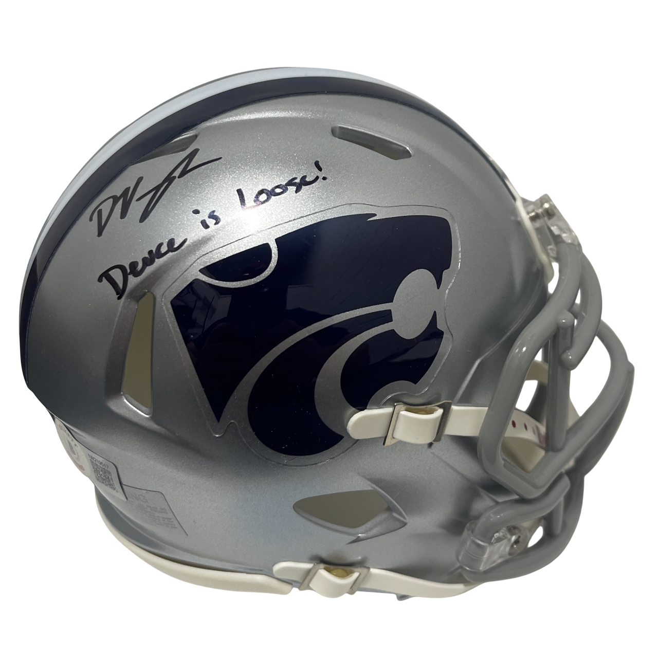 Deuce Vaughn Signed Kansas State KSU Mini Helmet w/ Deuce is Loose! BAS COA0