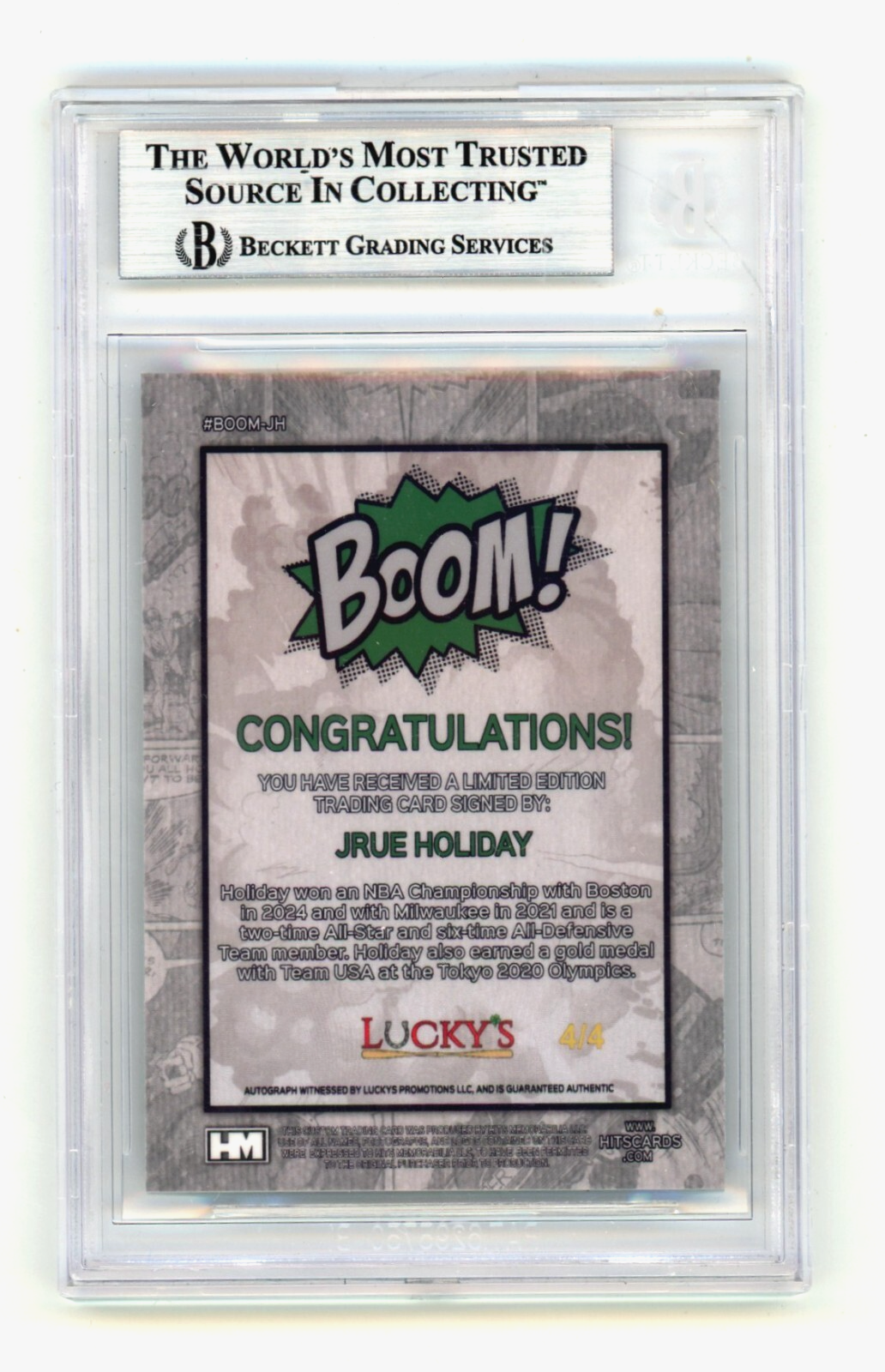 Jrue Holiday 2024 Hits Memorabilia BOOM Green JSY # 4/4 Signed BGS BAS Auto1