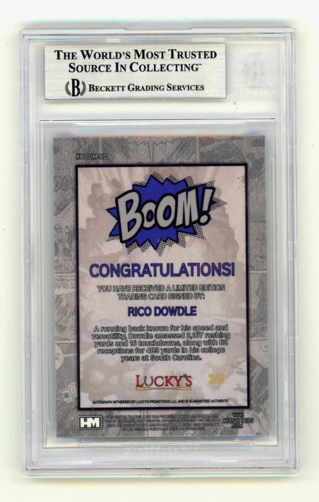 Rico Dowdle 2024 Hits Memorabilia BOOM Blue /5 Signed BGS BAS Auto Cowboys1