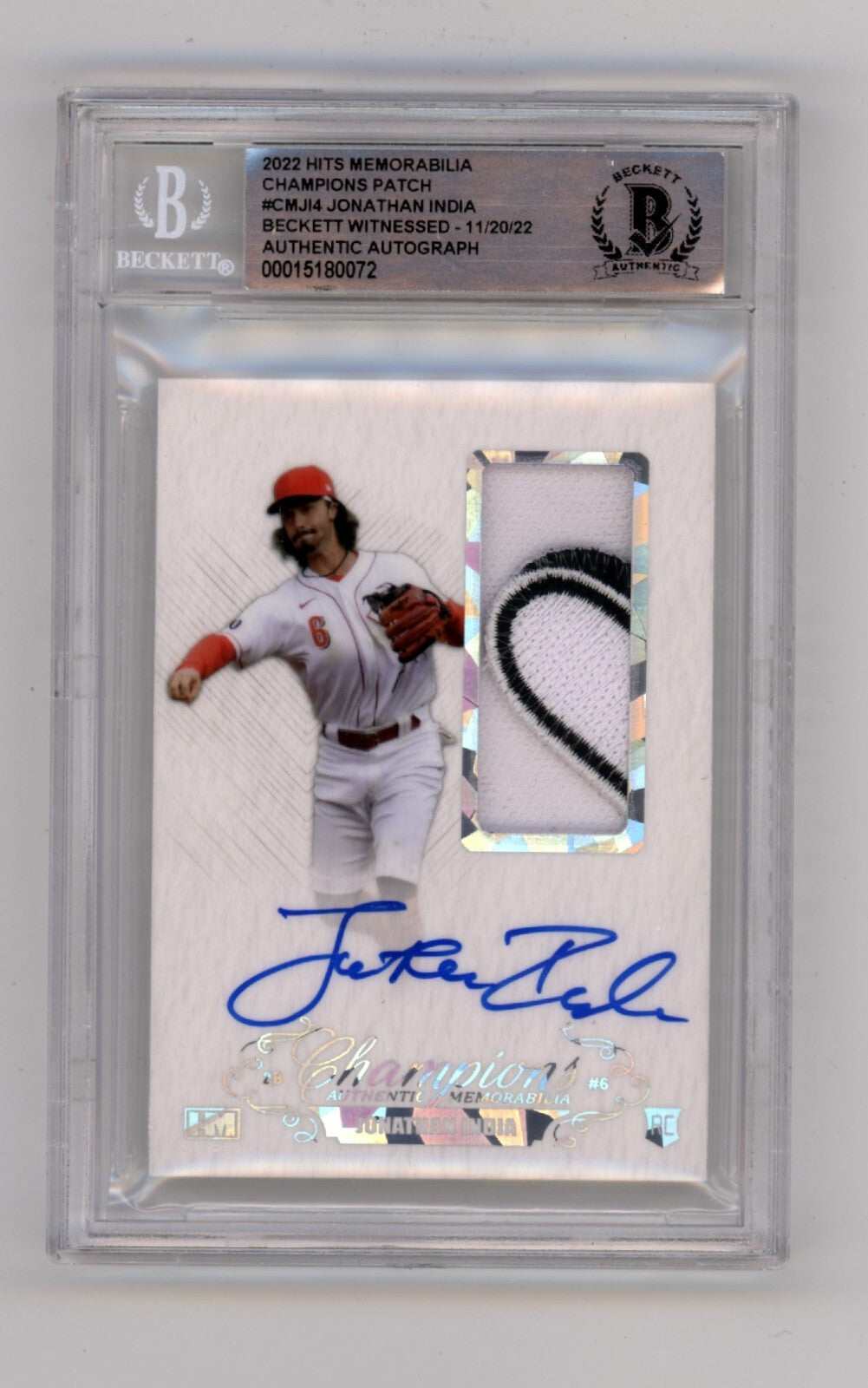 Jonathan India 2021 Hits Memorabilia Champions Ice Patch Auto RC #6/6 BGS0