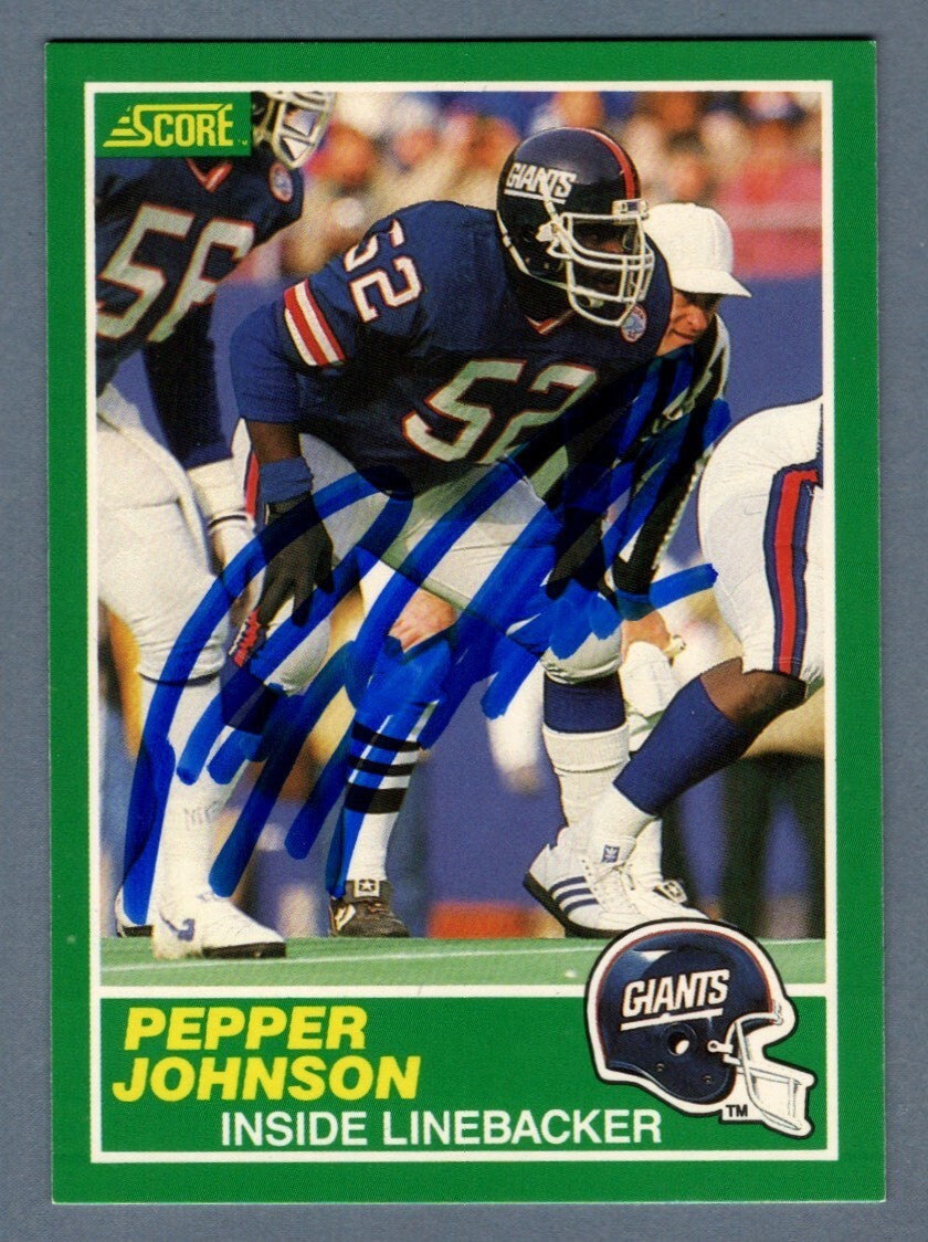 Pepper Johnson Signed Autographed 1989 Score Football #230 LSCM COA NY Giants0