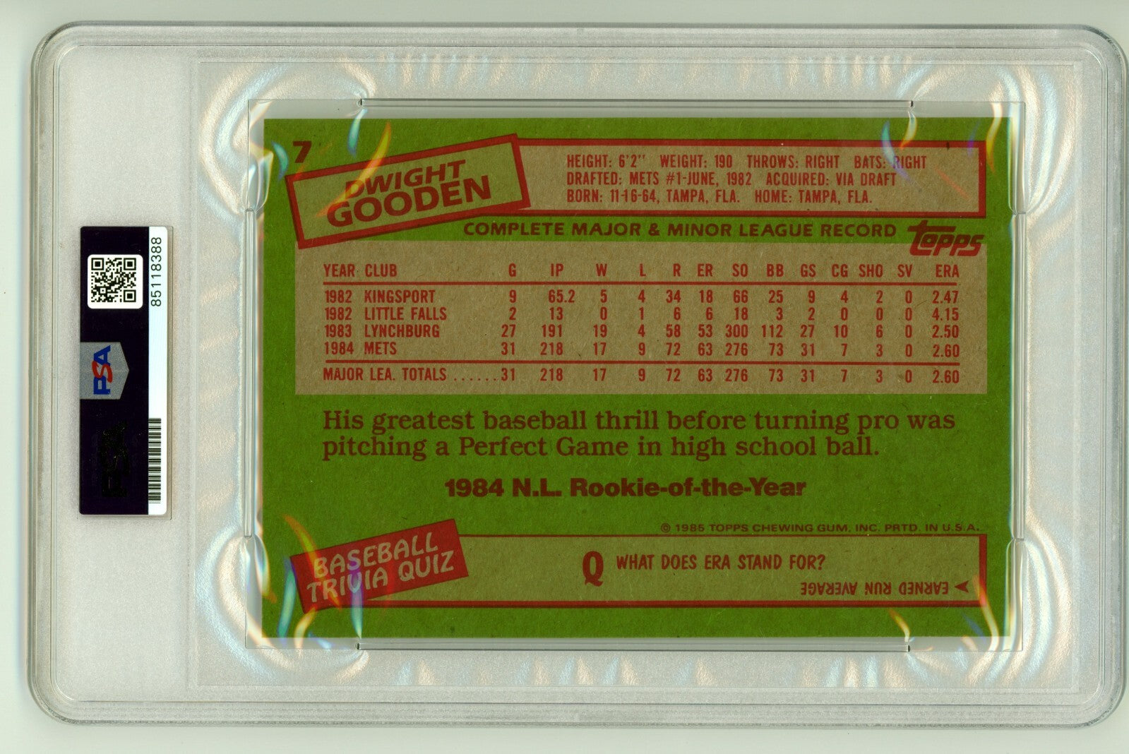 Doc Gooden 1985 Topps 5x7 Oversized RC Signed w/ Full Name 6 Insc PSA Auth Auto1