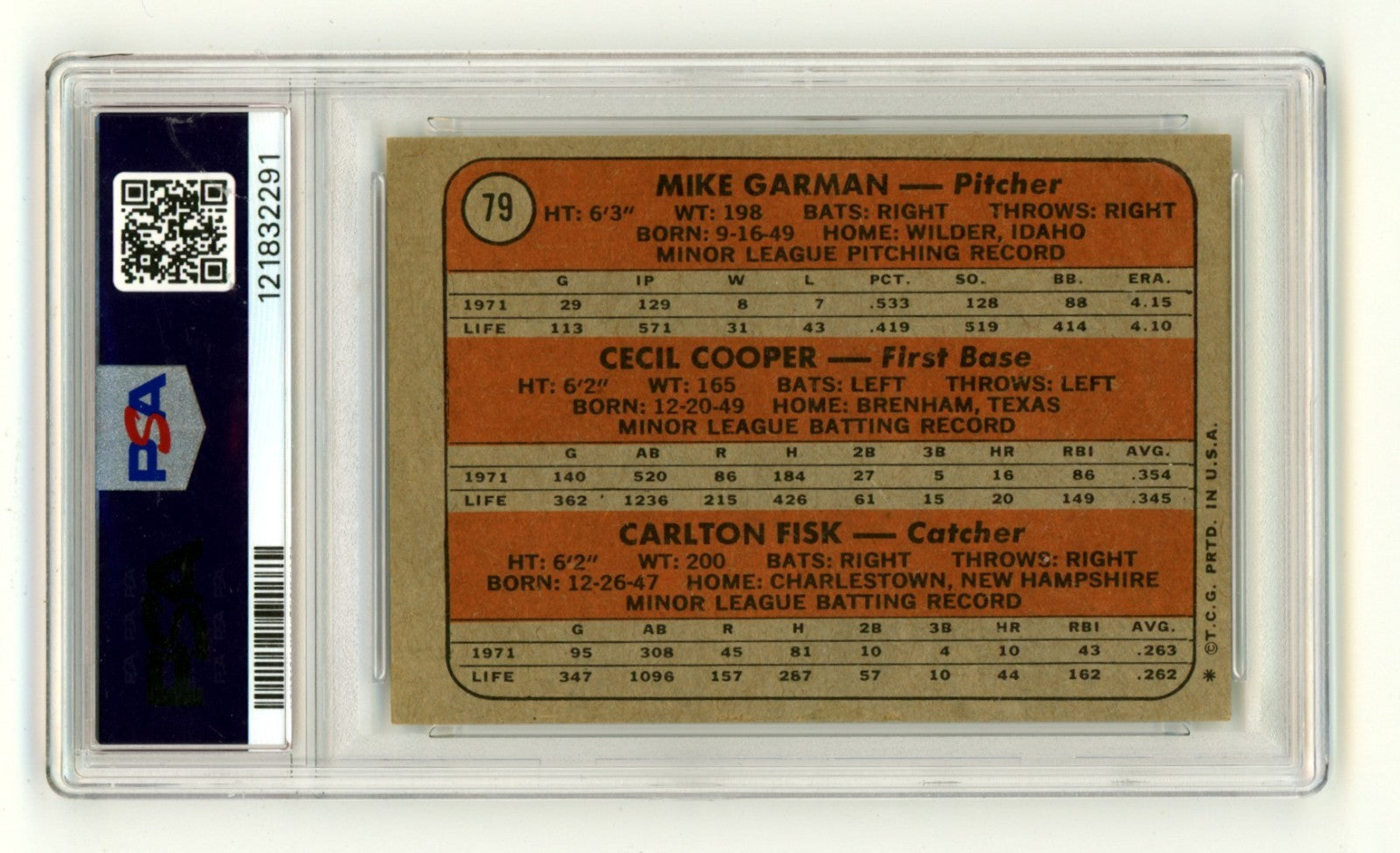 Carlton Fisk 1972 Topps #79 Signed Rookie RC w/ 1972 AL ROY HOF 2000 PSA 10 Auto1
