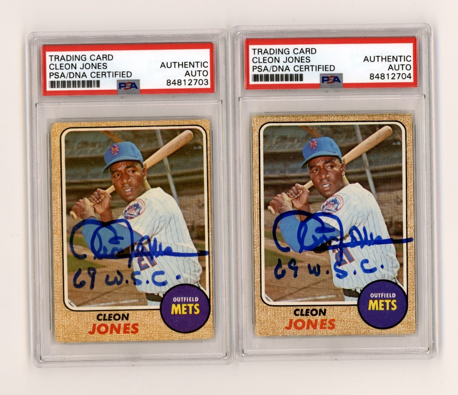 Cleon Jones 1968 Topps #254 69 WSC Inscribed Signed PSA DNA Authentic Auto Mets2